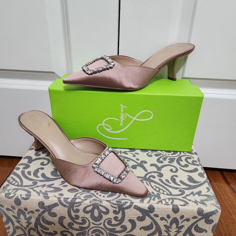 Sam Edelman Brit Jewel Praline Kitten Heel Mule with Sparkling Buckle Sz 8 - Picture 4 of 6
